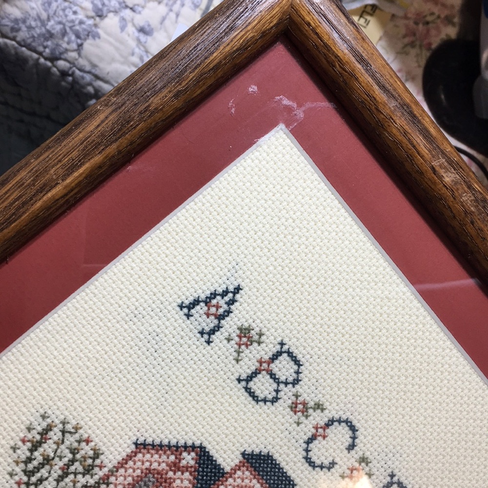 Cross-stitch vintage Alphabet framed & matted picture. - Picture 9 of 12